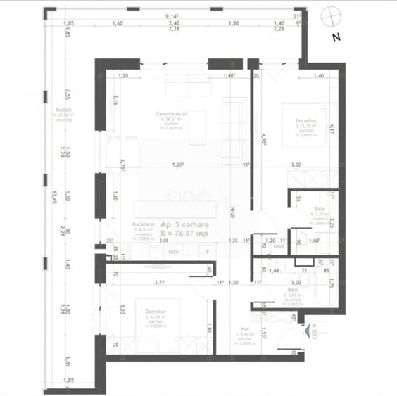 APARTAMENT 3 CAMERE FINISAT DE VANZARE | SOPORULUI IULIUS MALL | BLOC NOU - 2