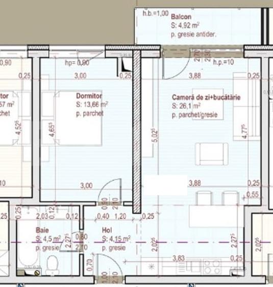 Apartament cu 2 camere, 48,5 mp, + balcon 5 mp, etaj  2/3, bloc NZEB, zona Terra - 2