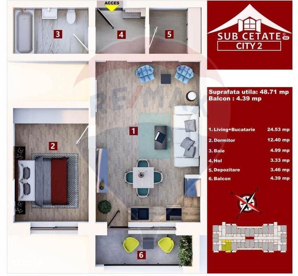 Apartament cu 2 camere în Central