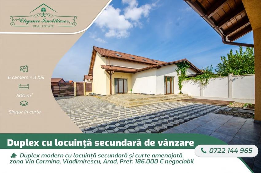 Duplex modern cu locuinta secundara si curte amenajata, zona Via Carmina, Arad - 1