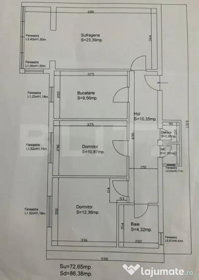 Apartament cu 3 camere decomandat în Central