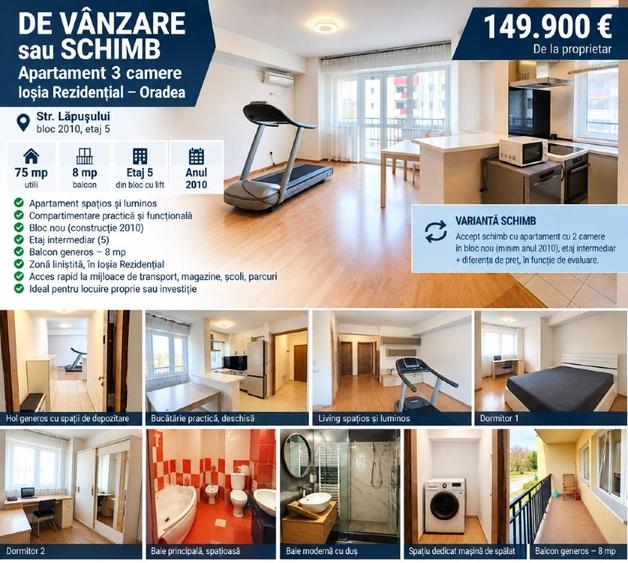 Apartament cu 3 camere decomandat, mobilat în Iosia