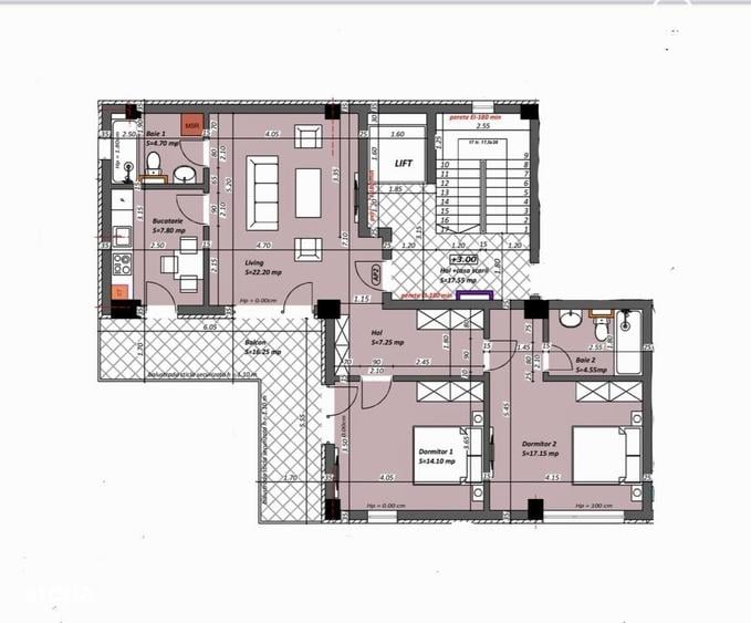 Apartament cu 3 camere în Central