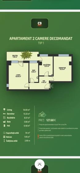 Apartamente cu 2 camere 61mp, etaj 7 , pret 127.661 euro, Tatarasi - 1