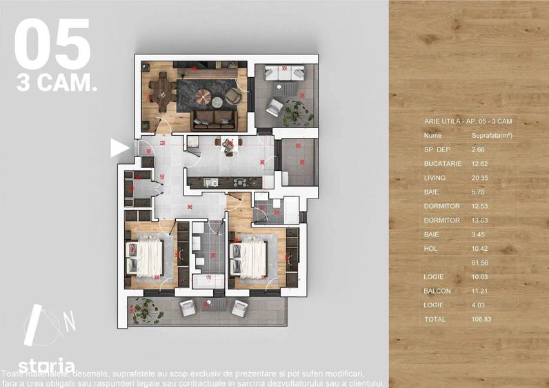 Apartament cu 3 camere decomandat în Romană