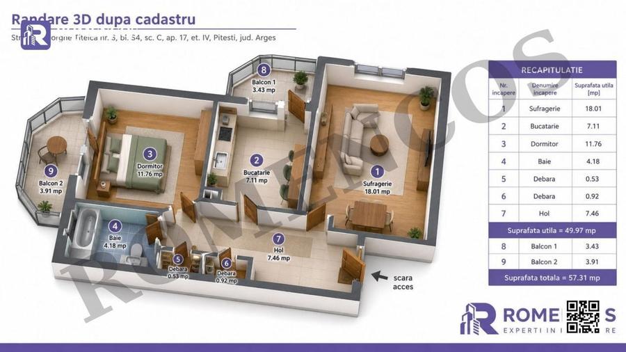 Apartament cu 2 camere decomandat în Rolast