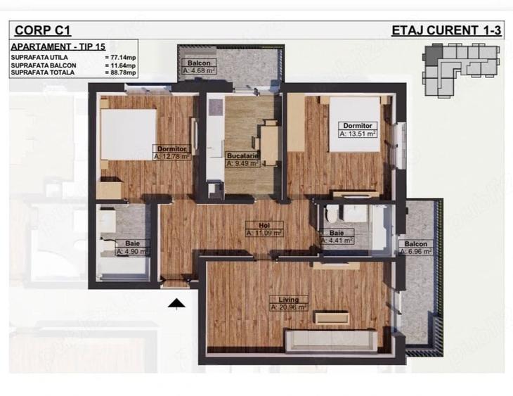 Apartament cu 2 camere decomandat în Dobroești