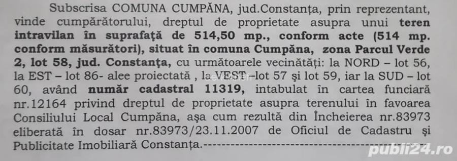 Teren de vanzare Cumpana Constanta