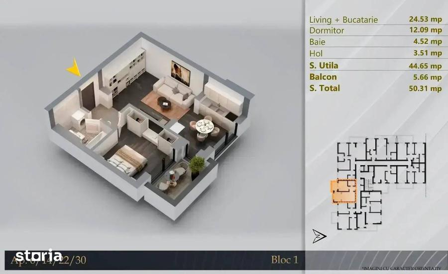 Apartament cu 2 camere în Industriilor