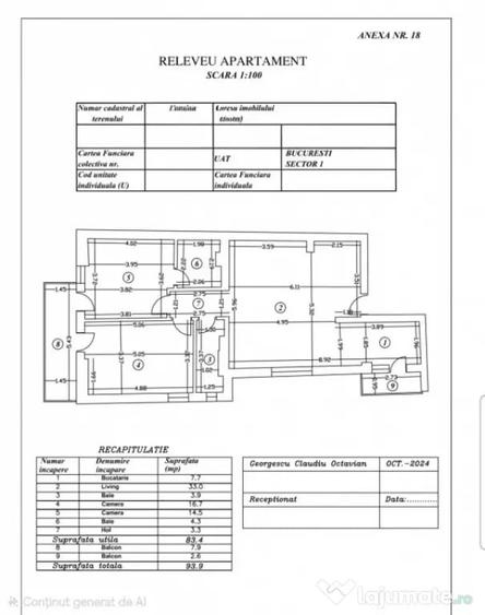 Apartament cu 3 camere semidecomandat în Dămăroaia