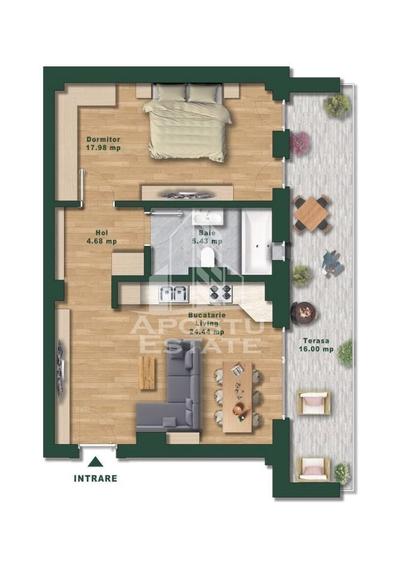 Apartament cu 2 camere semidecomandat în Torontalului