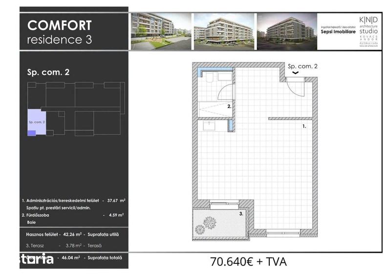 Spațiu comercial, de 43.54 mp, în Central