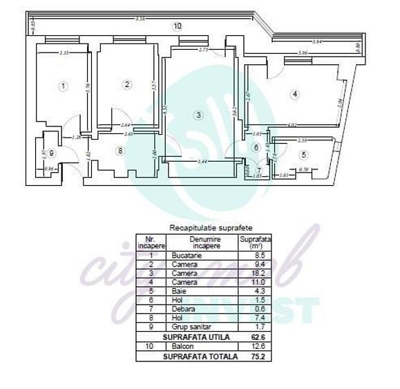 Apartament cu 3 camere semidecomandat în Moșilor