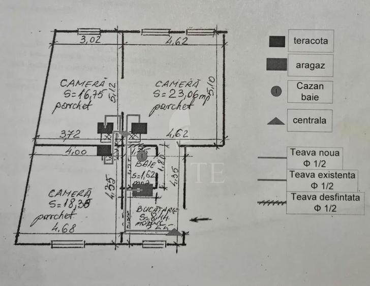 Apartament cu 3 camere semidecomandat în Central