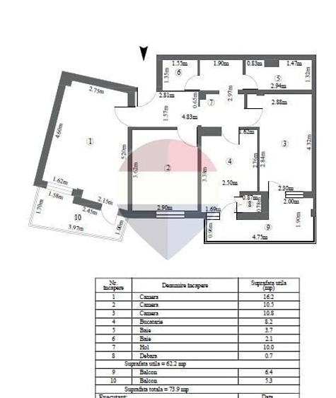 Apartament cu 3 camere decomandat în Micro 13