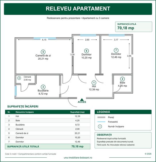 Apartament cu 3 camere decomandat în Central