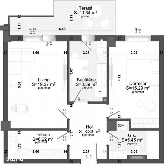 Apartament cu 2 camere decomandat în Central