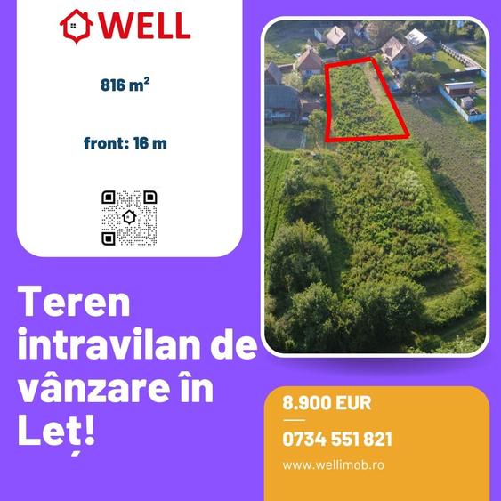 Teren agricol intravilan de 816 mp, în Leț