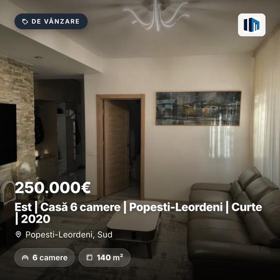 Casă individuală cu 6 camere decomandat cu Canalizare în Popești-Leordeni