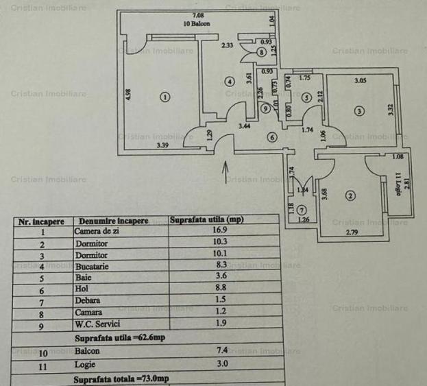 Apartament cu 3 camere decomandat în Apollo