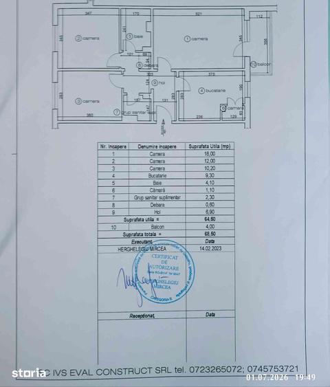Apartament cu 3 camere decomandat în Florilor