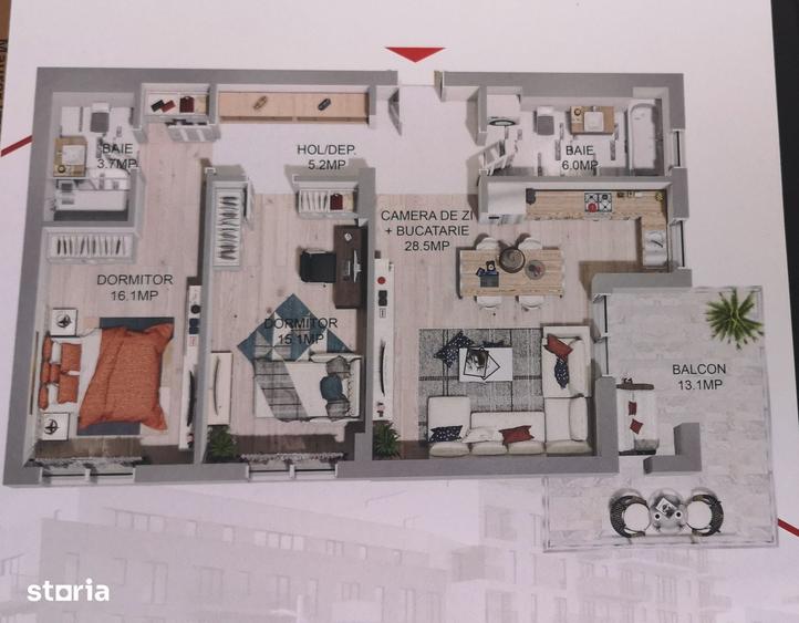 Apartament cu 3 camere în Libertății
