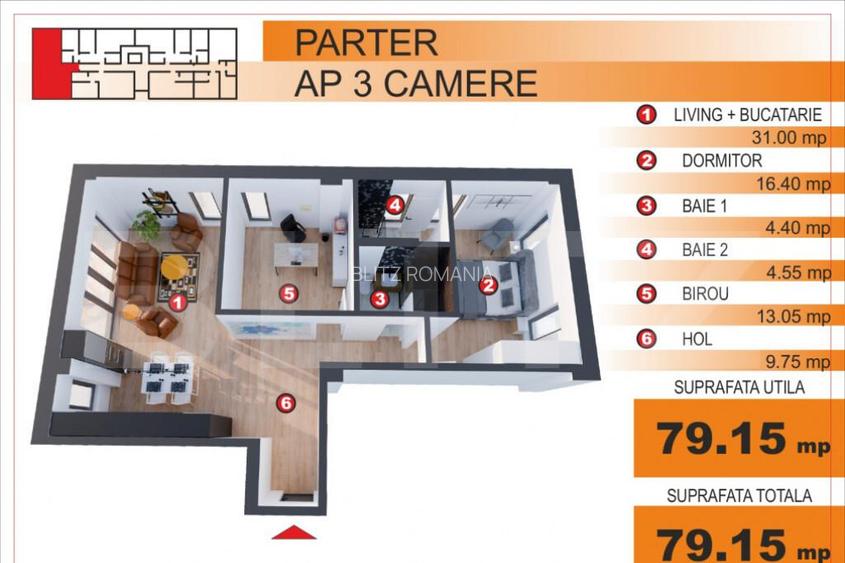 Comision 0%! Apartament 3 camere, EXCLUSIV in Blitz, zona Im Comision 0%! Apartament 3 camere, EXCLUSIV in Blitz, zona Im