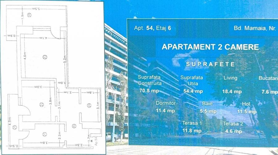 OCAZIE Multiple Apartamente 2 si 3 camere. Bdul Mamaia. Bloc nou. Pret negociabil 1900eur+TVA/mp. Construite la alb. Toate utilitatile disponibile - 7