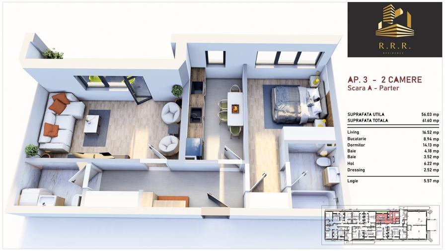 Ap 2 cam si 2 bai decomandat 61m, incalzire pardoseala,predare10/2025,Giurgiului - 2