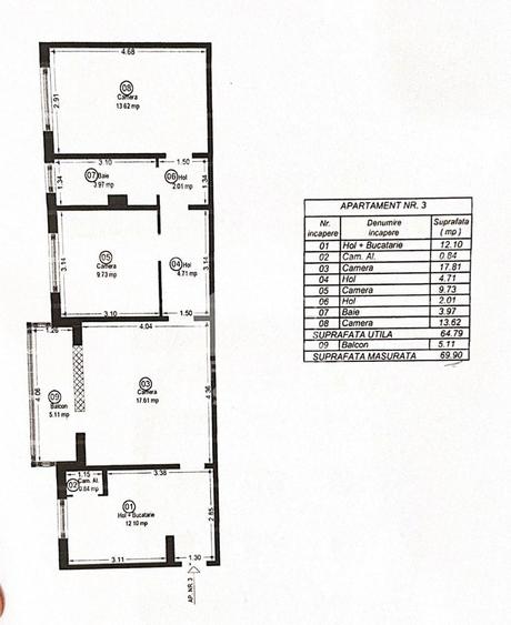 Apartament cu 3 camere, semidecomandat,centrala proprie,zona Girocului - 12