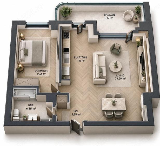 Apartament cu 2 camere decomandat în Pipera
