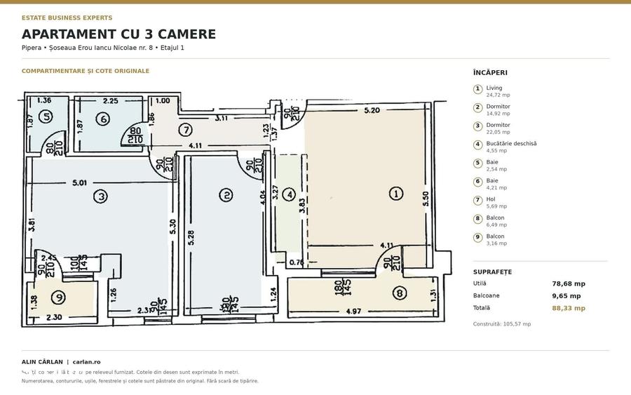 Apartament cu 3 camere în Central