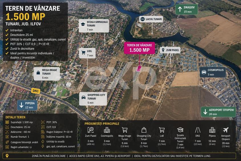 Teren Construcții intravilan de 1500 mp, în Tunari