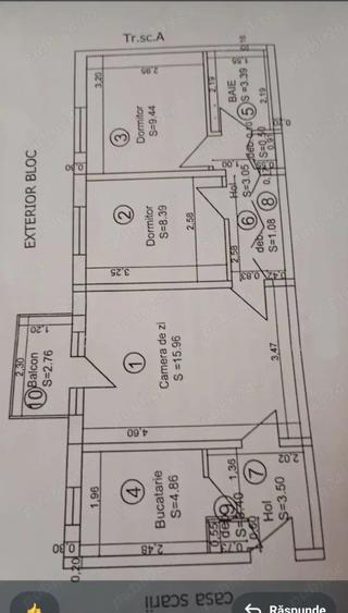 Apartament cu 3 camere semidecomandat în Milcov