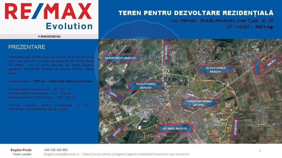 COMISION 0%  Teren 1,051mp/ Intravilan/Hărman - 9