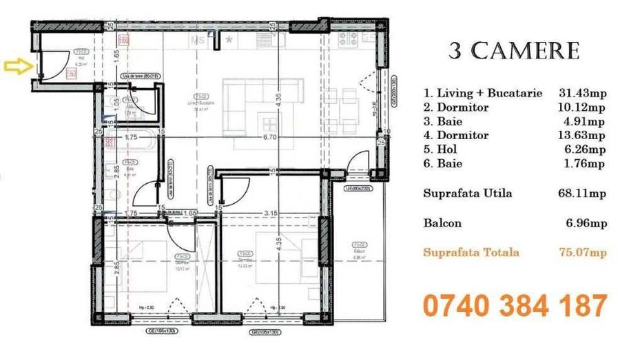 3 camere - 2 bai - 75 mpu - Metrou Berceni 400m - Bloc Nou 2025 - 4