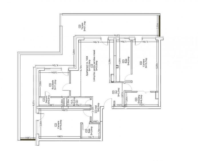 Penthouse cu 3 camere, terasa panoramica de 57 mp ?i priv