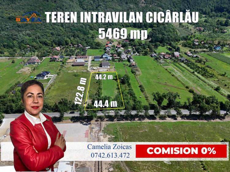 Teren intravilan - 5.469 mp, cu deschidere 44.4 m la DN1C - Cicârlău, Maramu - 1