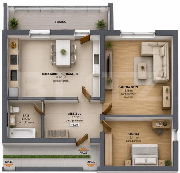 Apartament cu 3 camere decomandat în Tudor