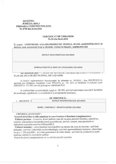 Teren Construcții intravilan de 860 mp, în Pielești