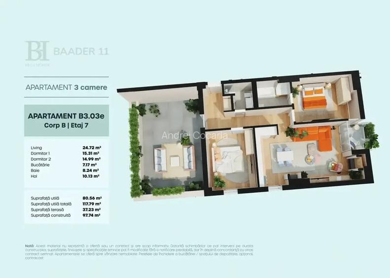 Apartament cu 3 camere si terasa generoasa direct de la dezvoltator Apartament cu 3 camere si terasa generoasa direct de la dezvoltator