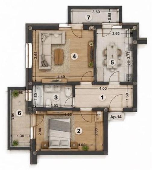 Apartament cu 2 camere decomandat în Sânpetru