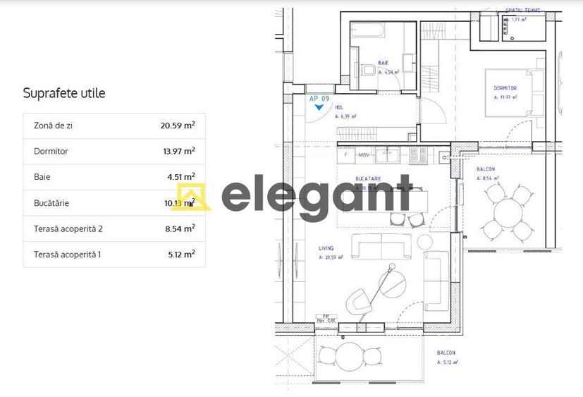 2 camere, 2 terase, 70 mp, bloc 2024, finisaje lux, Piata Chiriac - 7