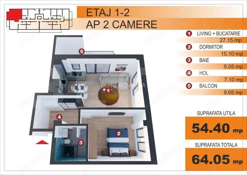 Comision 0%! Apartament 2 camere, EXCLUSIV in Blitz, zona Imparatul Traian
