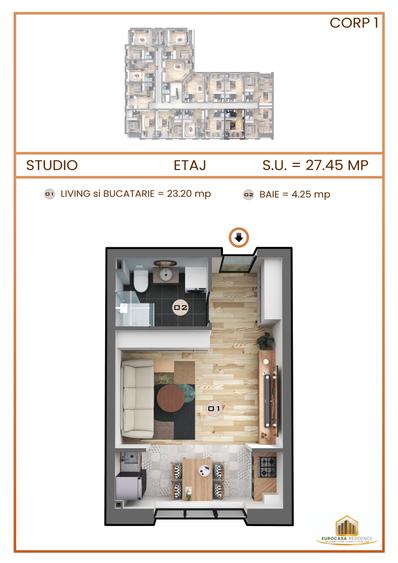 Garsoniera tip studio complex Eurocasa Residence,Militari Residence, Comision 0% - 5