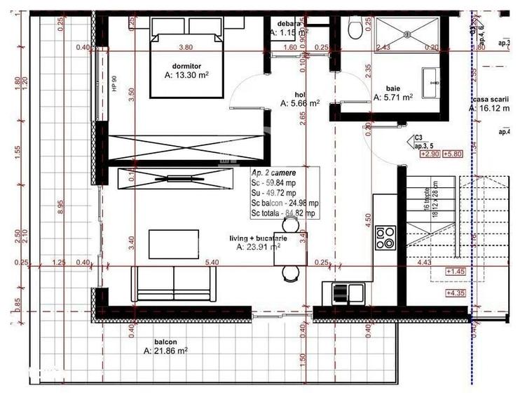 Apartament cu 2 camere în Central