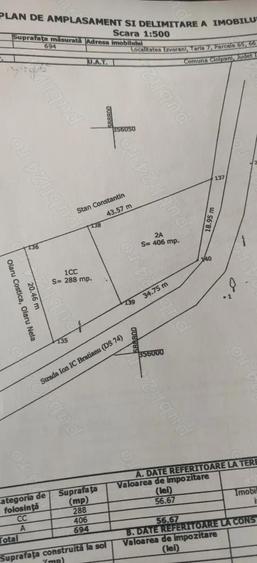 Izvorani, teren 700 mp, deschidere 50 m - 1