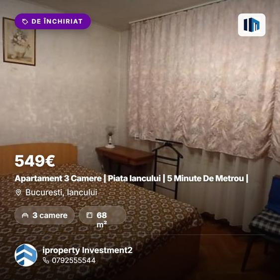 Apartament cu 3 camere decomandat, mobilat în Iancului