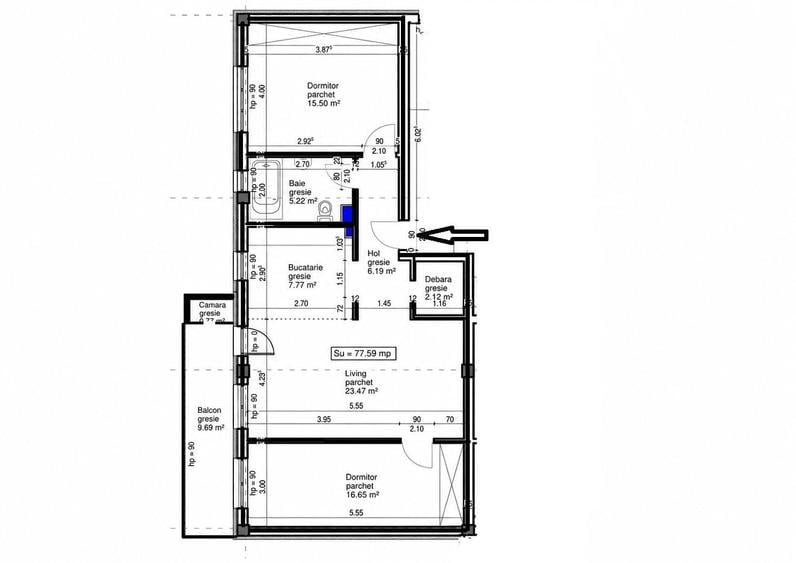 Apartament cu 3 camere semidecomandat, mobilat în Florești