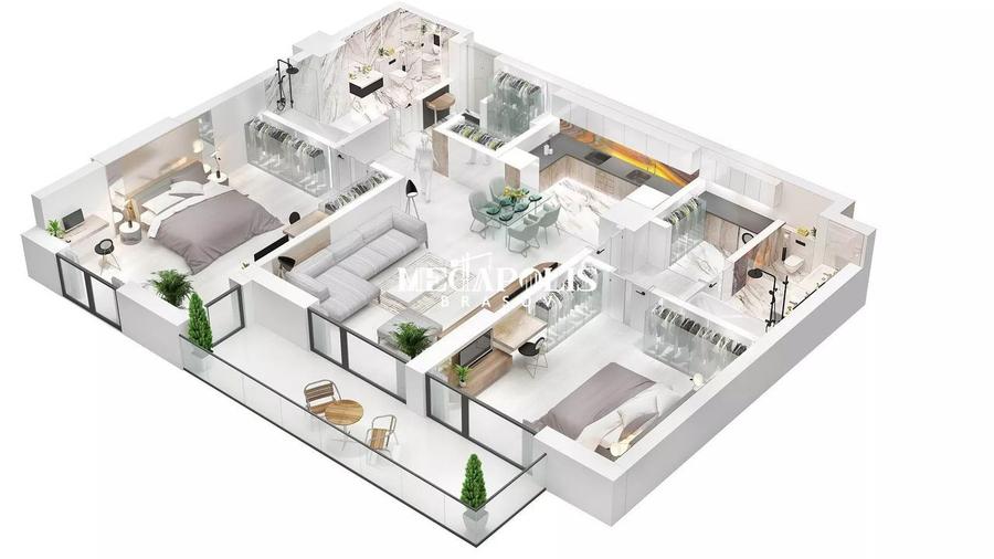 Apartament cu 3 camere semidecomandat în Noua